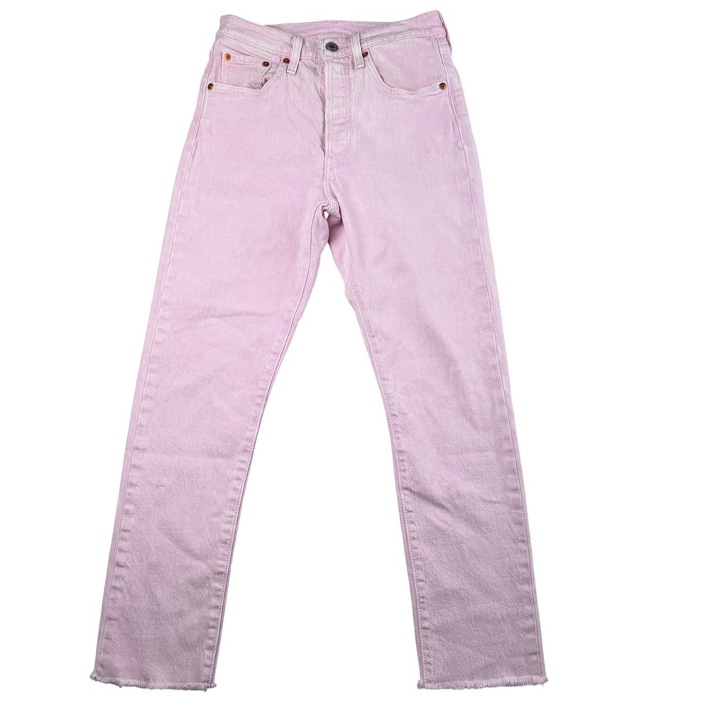 Levi's 501 Skinny Jeans Pastel Pink Raw Hem Y2K Soft Girl Barbiecore 27Waist
